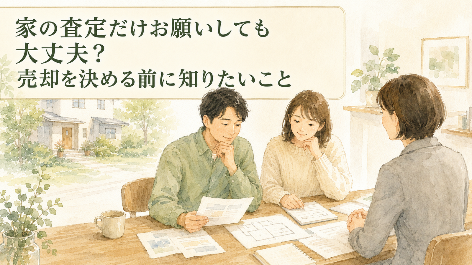家の査定を売却前の情報整理として家族で考えるイラスト